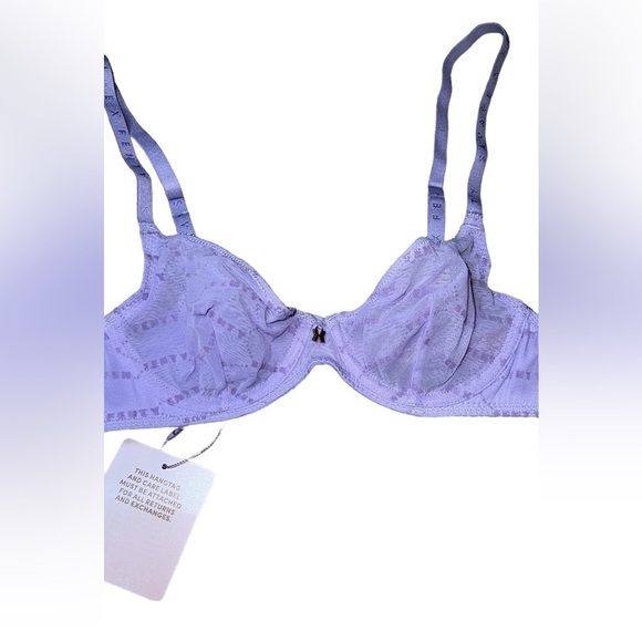 {NWT Savage X Fenty Purple Lavendar Flocked Logo Unlined Demi Bra 32A} - Picture 8 of 10